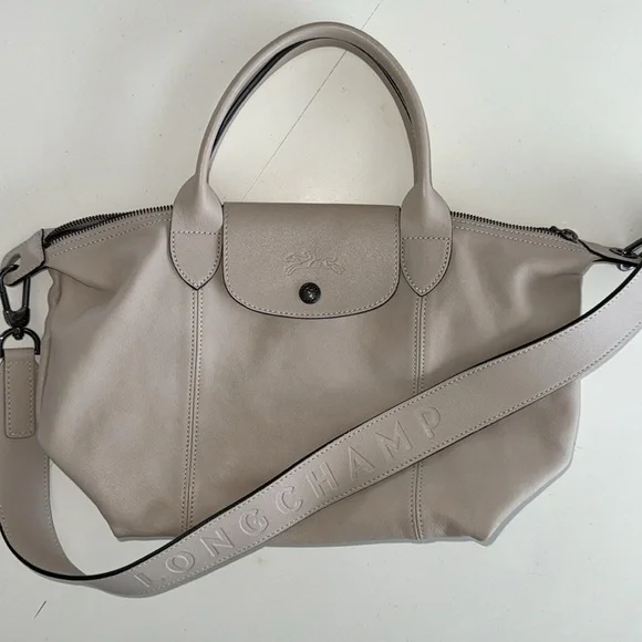 Longchamp le pliage cuir leather small handbag bag nude bone ivory off-white - Picture 4 of 17